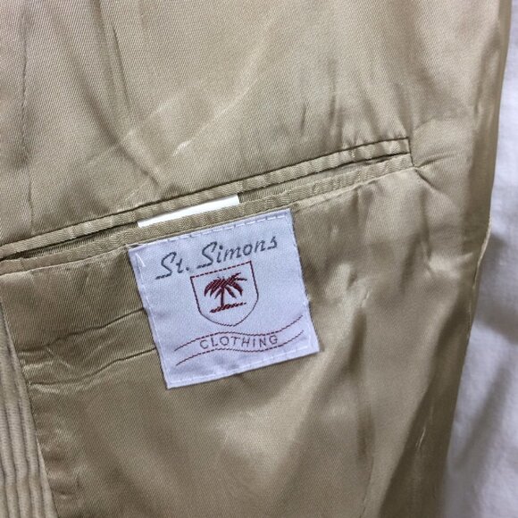 St Simon's Mens Vintage Blazer Beige Corduroy 2 Button Made USA Size 44L - Picture 2 of 6